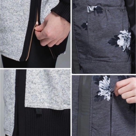 Lululemon Both Ways Bomber Jacket Heathered White Black Atomic Flower Reversible - Picture 13 of 13